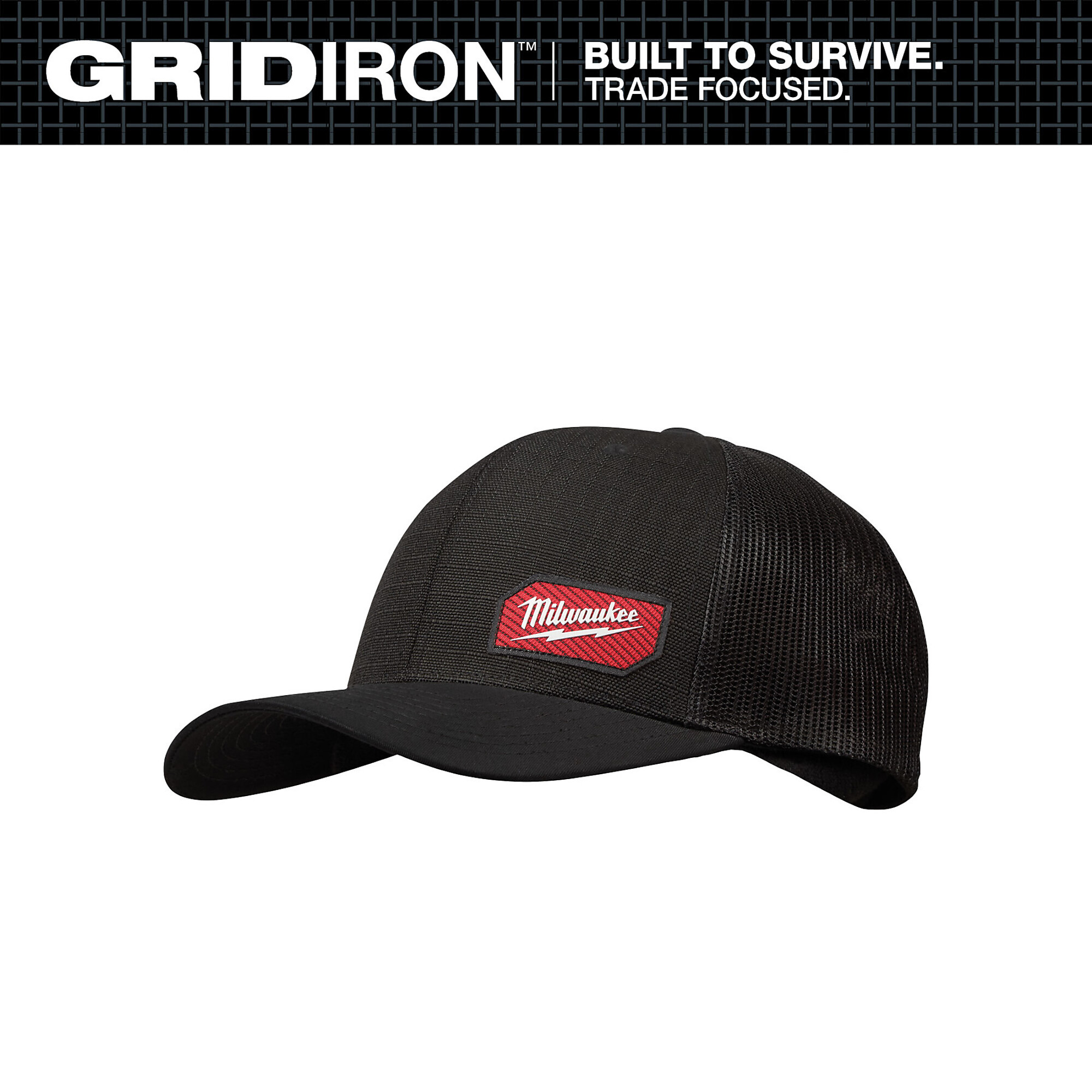 Milwaukee Unisex Gridiron Adjustable Fit Trucker Cap, Black, Model# 505B